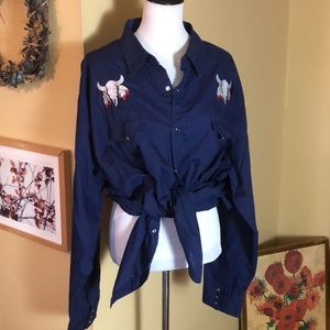 HIGH NOON Size 3XL Embroidered Scull & Feather Pearlsnap buttons Classic Western